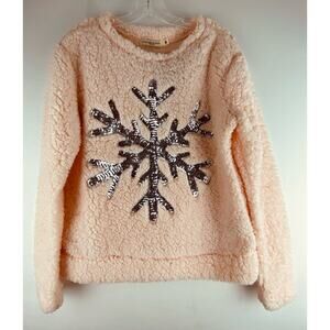 Chance Or Fate Supersoft Pink sequin snow Christmas sweater fleece size M (1108)